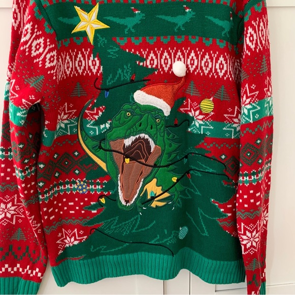 Blizzard Bay Red Green Christmas Dinosaur Sweatshirt Holiday Size Large - Picture 3 of 10